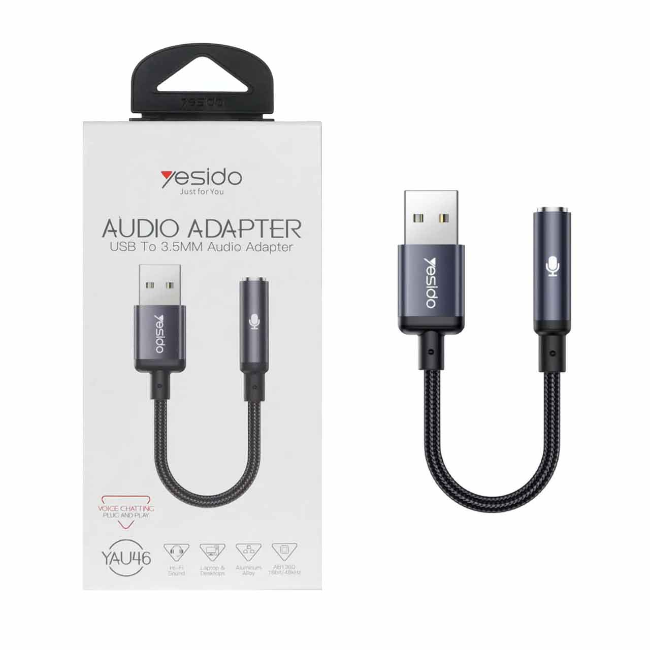 تبدیل Yesido USB به جک 3.5 میلیمتری مدل YAU46 - مشکی (گارانتی 18 ماه تعویض نیکان همراه)